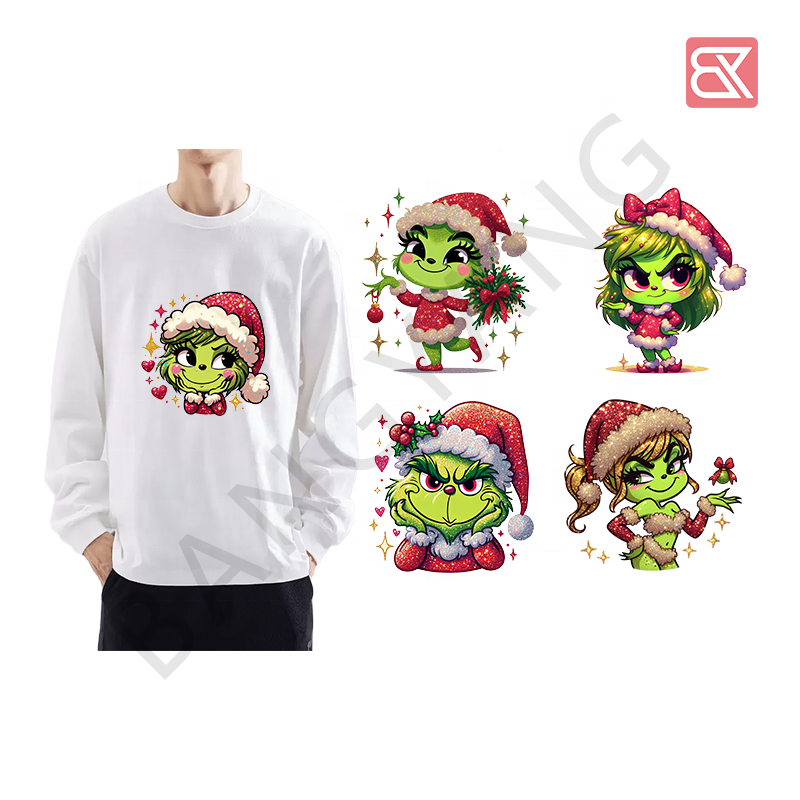 Shishi Bangyang Trading Co.,ltd. Factory Wholesale Christmas New Custom DTF Transfers Printing Screen Heat Transfer Vinyl Heat Iron on Stickers For Tshirts