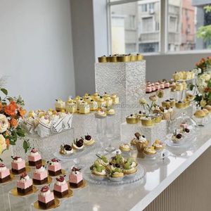 7 pieces set Gold Wedding Centerpieces wholesale Premium clear stone pattern acrylic stand display