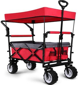 Creative Extra Large Collapsible Garden Cart with Removable Canopy Folding Trolleys Utility Carts with Wheels and Rear Storage