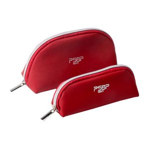 Eco-friendly Small Bamboo PU Portable Clamshell Makeup Pouch Cosmetic Bag Travel Toiletry Bag Organizer for Make-up Brushes