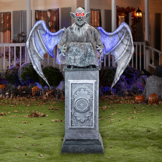 YIWU HUIQUAN GARMENT CO.,LTD. 8-ft Talking LED Gargoyle with Wings on Pedestal Animatronic