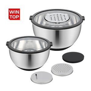 Mixing Bowls With Transparent Lids Set Salad Bowl 3QT 5QT Metal Stainless Steel Mixing Bowl With Grater