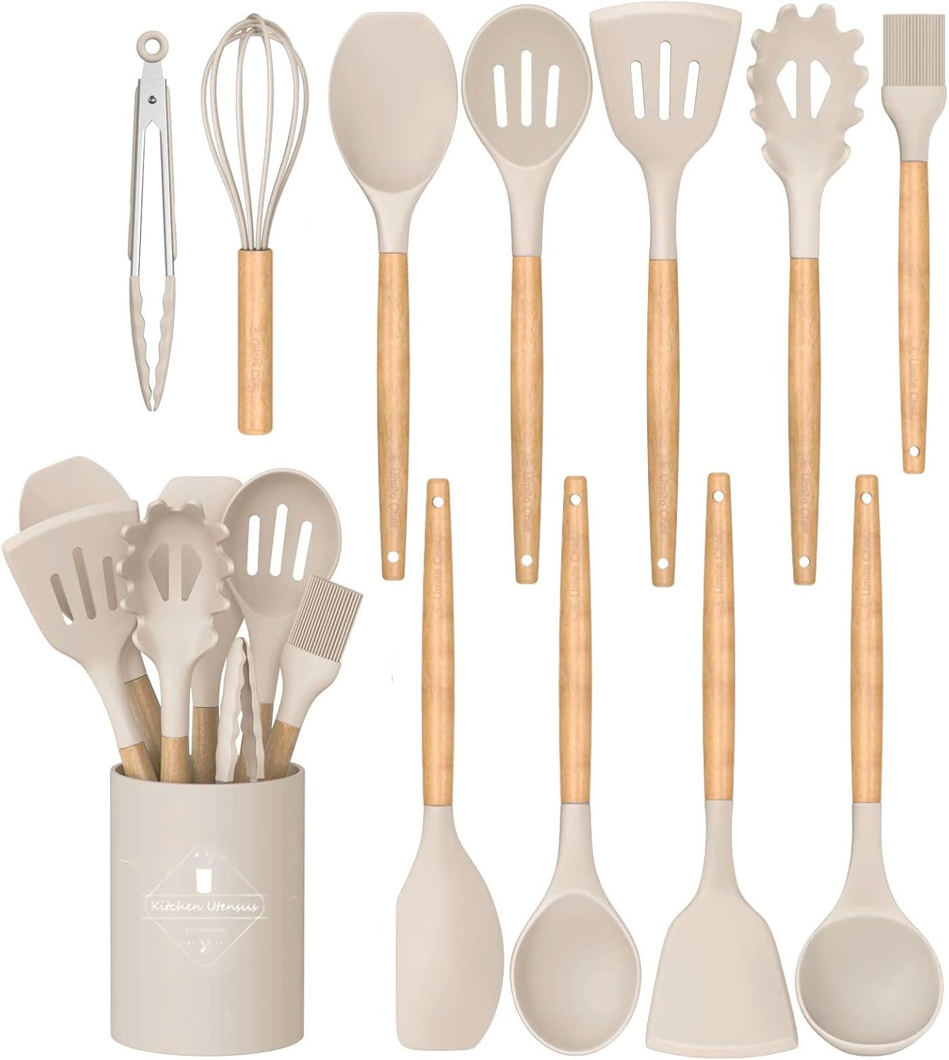 Yiwu Can Kitchen Household Goods Co., Ltd. Can Kitchen Lightweight Kitchen Gadgets 12pcs Silicone Cooking Utensils Set with wooden handle
