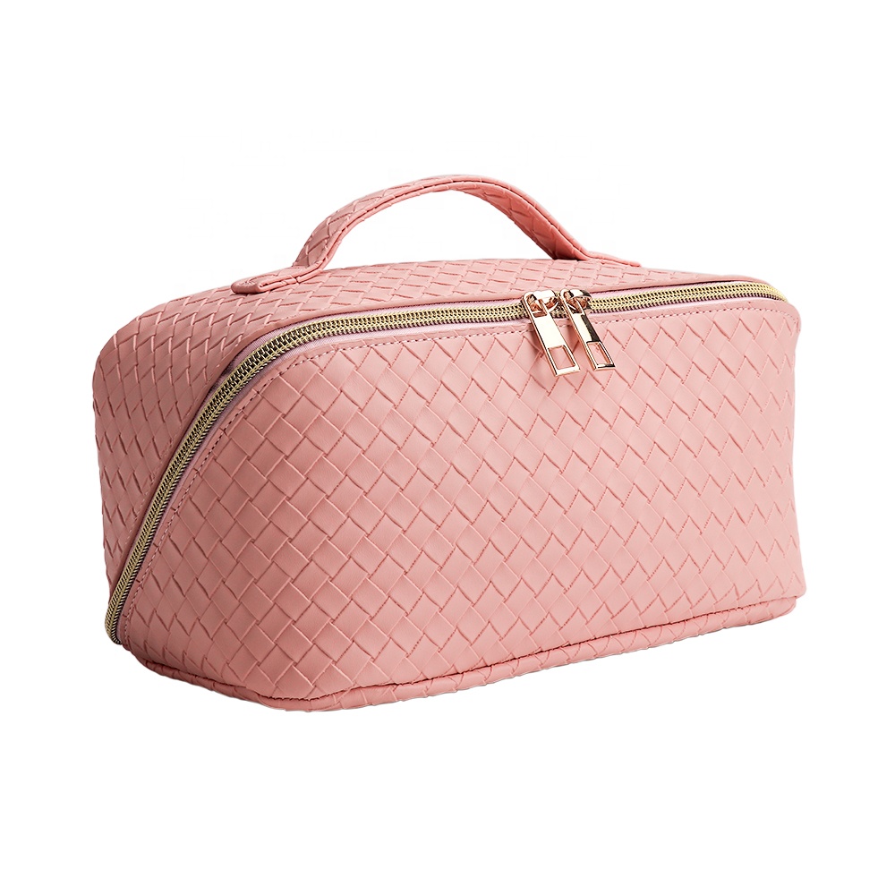Hard PU Faux Leather Makeup Organizer Storage Bag Zipper Waterproof Toiletry Train Case Cosmetic Bag