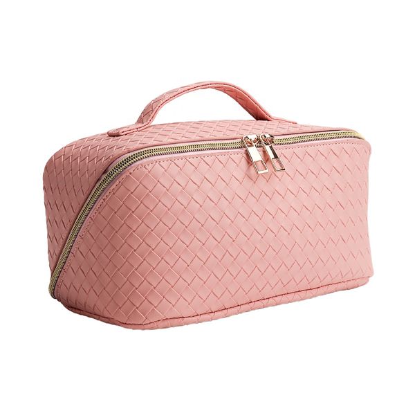 Hard PU Faux Leather Makeup Organizer Storage Bag Zipper Waterproof Toiletry Train Case Cosmetic Bag
