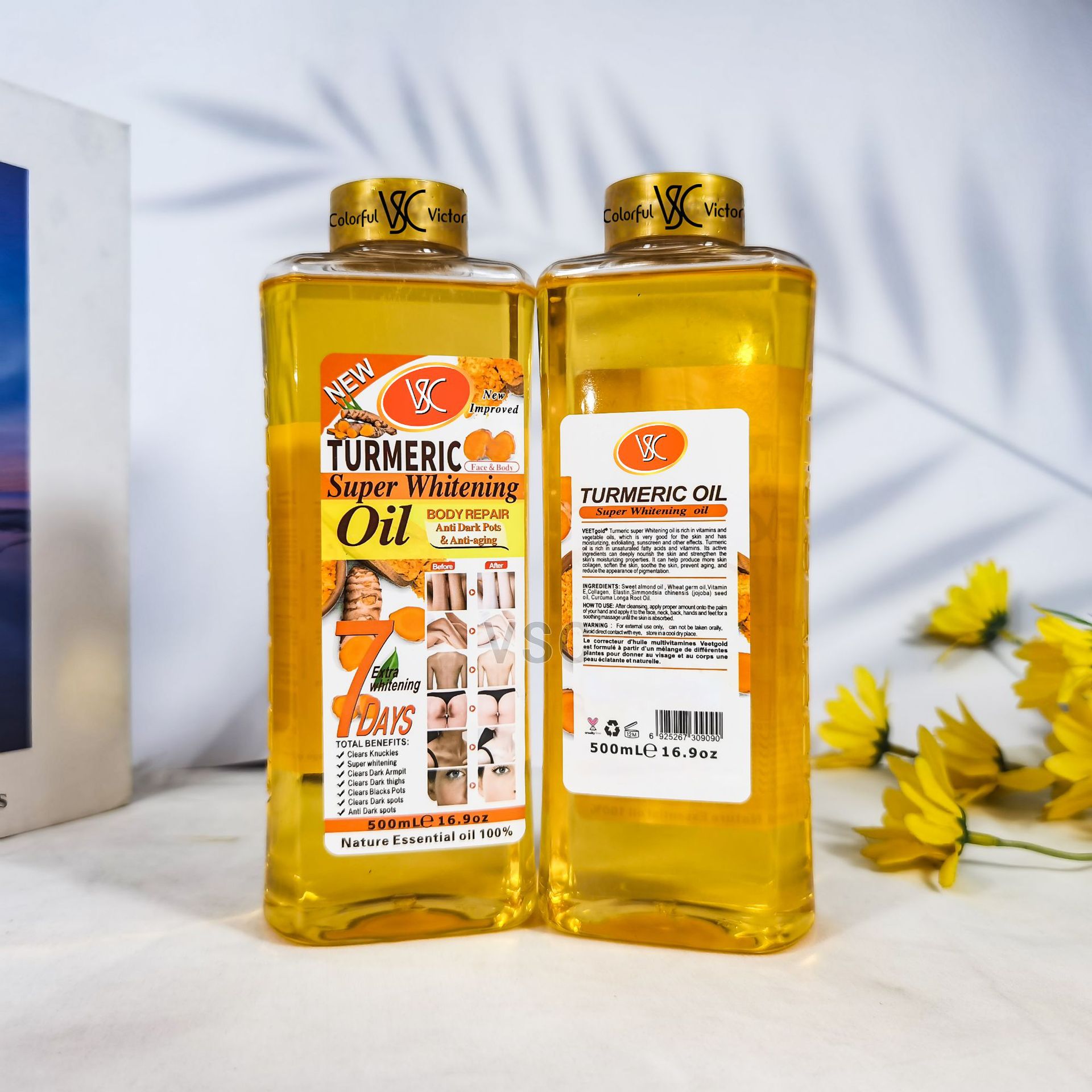 Hebi Yilan Trading Co., Ltd. Cross-border Hot-selling Turmeric Essential Oil 500ml Moisturizing Massage SPA Facial Massage Brightening And Darkening