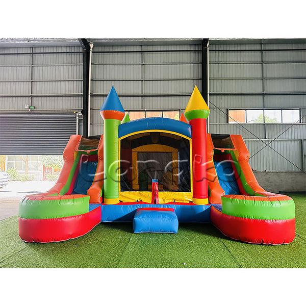 Commercial grade inflatable bounce house with double slides new design bounce house combo wet dry bouncer slide with air blower