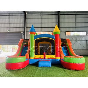 Commercial grade inflatable bounce house with double slides new design bounce house combo wet dry bouncer slide with air blower