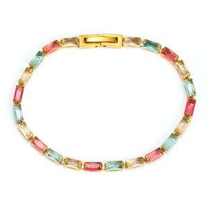MECYLIFE Colorful Stainless Steel Jewelry 18K Gold Plated Rectangle Full Cubic Zirconia Tennis Chain Zircon Bracelet For Girls
