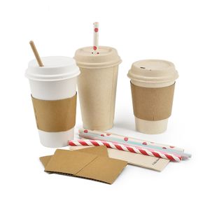 Biodegradable hot coffee paper cup with sleeves and lid embossed disposable coffee paper cup with lids