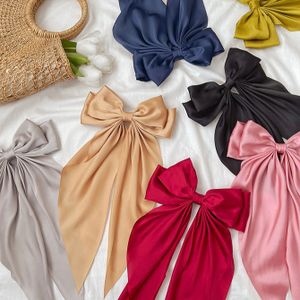 Hot Sale Elegant Bow Ribbon Hair Clip Fashion Simple Solid Satin Spring Clip Hair Pin Retro Headband With Clips