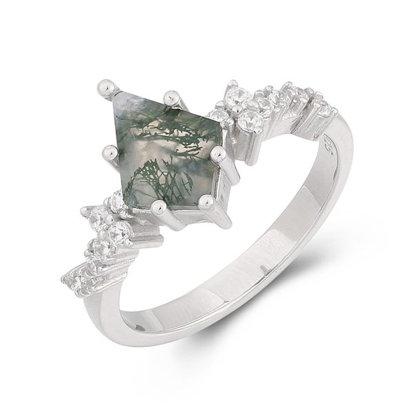 New Product 925 Sterling Silver Moss Agate Ring with Cubic Zirconia Accents for Women Unique Green Gemstone Jewelry Gift