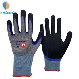 NMSHIELD ANSI A9 Max Cutproof Gloves HPPE Sandy Nitrle Coated Glove Construction Hand Gloves for Men