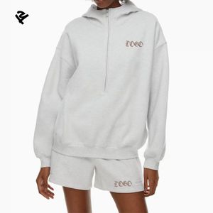 F240459 Workout Sets For Women Clothing Manufacturers Half 1/4 Zip Up Hoodie Jacket And Shorts Set Two Piece Set Women Clothing