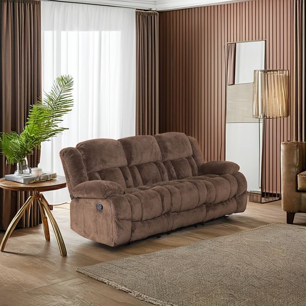 Sofa Reclinable Brown Velvet Manual Recliner Sofa Set Manual Reclining Set
