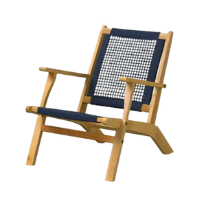 Wholesale price teak wooden lounge chair garden furniture with blue rope rattan manufacturing in indonesia