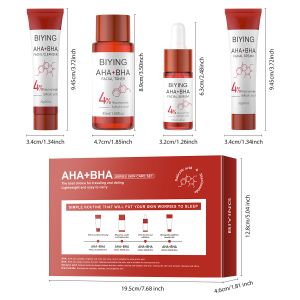 AHA+BHA Series Facial Set Wrinkle Cream Serum Toner Cleanser Private Label Skincare Women Face Care Kit