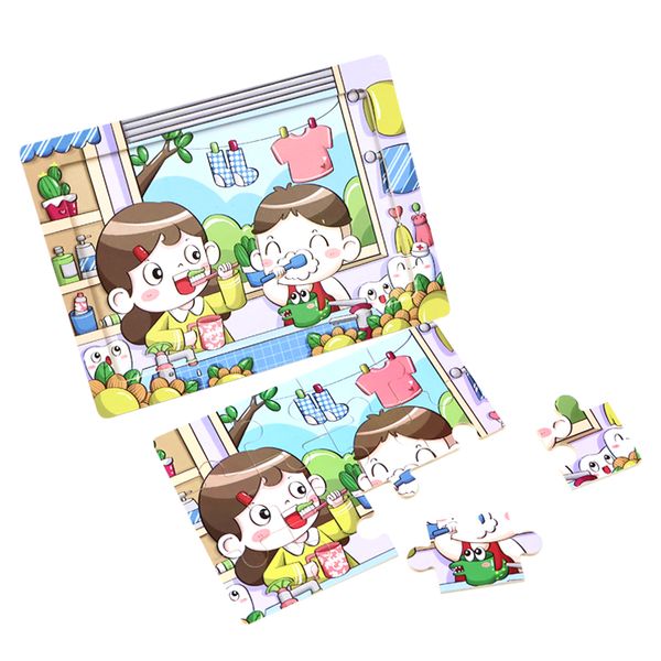 Newest Kids 12pcs Montessori Wooden Cute Cartoon Jigsaw Puzzle Animal Dinosaur Cognition Puzzle Board Toys For Toddler