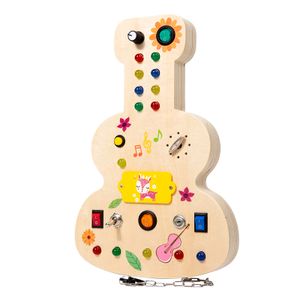 Montessori Led light switch busy board Wooden guitar shaped sensory board early educational toy for children