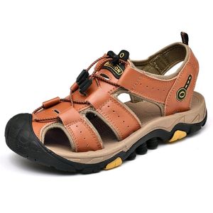 weshine fashion Custom Logo Mens Genuine Leather Sandals .cow leather sandals outdoor beach shoes for boy