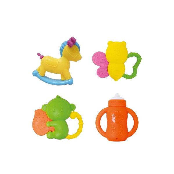 Chinese toys supplier boiled disinfection soft rattle toy non-toxic plastic baby teether rattle  6pcs