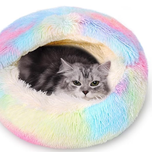 Dog & Cat Cave with Hooded Cover Removable round Washable Beds Recycled Fabric Pet Bed  Eco-Friendly  Calming Bed