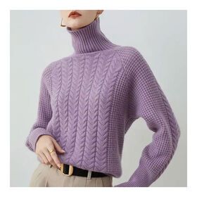 Custom thick warm wool cashmere long sleeve sweater winter women's turtleneck pullover sweater