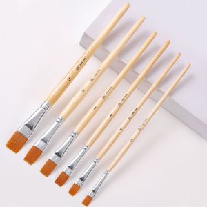 Opeth Artist Paintbrushes 6Pcs/Set Birch Wood Handle With Fine Nylon Hair Flat Tip Watercolor Artistic Brush Set