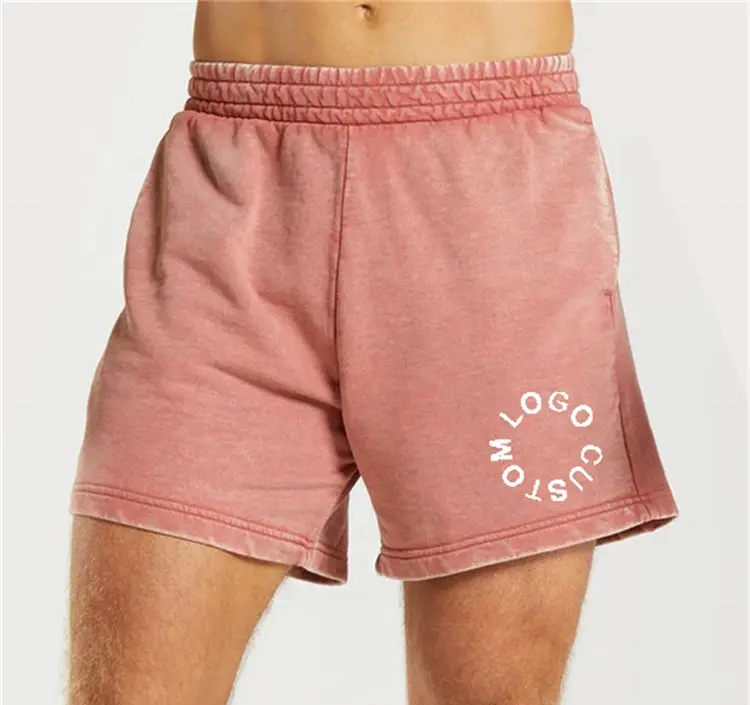 Custom Men's Mid Waist Dark Wash Cotton Jogger Sweat Shorts Lightweight Summer Western Casual Workout Oversized Ribbed Side