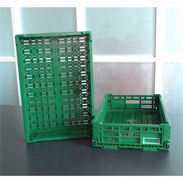 High Quality 600x400x140 mm Foldable Fruit Storage Crate Box Solid Mesh Design Stackable Collapsible PP Plastic Basket