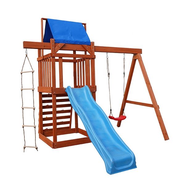 Children's Outdoor Play Equipment Slide Climbing Net Swing Set Wooden Outdoor Playground