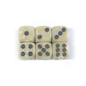 New Style acrylic rounded corners Ivory White custom 16mm D6 bone dice Board Game with black ring circle loop dots