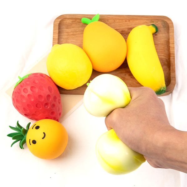 Promotional custom shape pu foam stress reliever dough funny fidget toy pineapple fruit banana stress ball