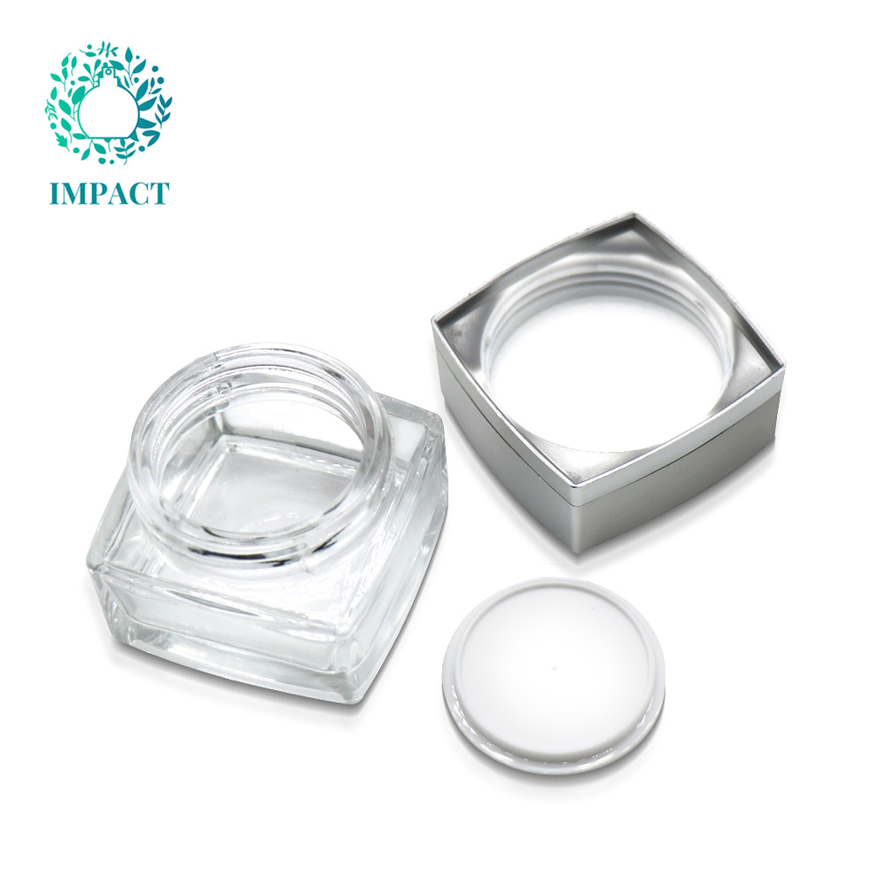 Supplier Custom Transparent Square Glass Skin Cream Jar and Silver Lid