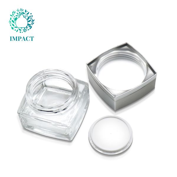 Supplier Custom Transparent Square Glass Skin Cream Jar and Silver Lid