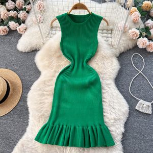 Fall Sleeveless Knitting Casual Dress Women High Waist Midi Mermaid Dress Clothes Women Wholesale Free Size Casual Dress