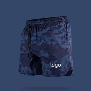 Custom logo gym shorts camo waistband polyester pockets split hem sports active mens workout gym athletic shorts for men