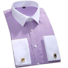 Men's Dress Shirts Loose French Cuff Regular Fit Luxury Striped Business Long Sleeve Big Size Blouse custom shirt