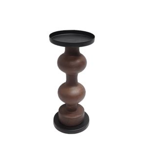 New Arrival Iron & Wood Candle Pillar Holder With Dark Brown Color Large Size Tea Light candle holder For Home Decoration