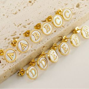 Earrings Men 26 Initial Letter Shell Stud 18K Gold Stainless Steel Women Stainless Steel Fashion Jewelry Earrings for Gift
