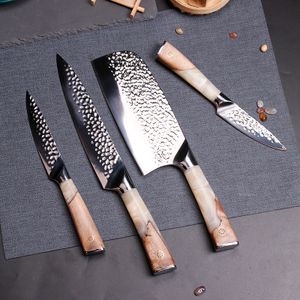 Professional Resin And Burl Handle Mirror Forged 7 Inch Chopping Knife Santoku Knives Cutlery Knife Set