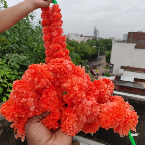 Indian Custom Floral Decorations for Weddings Parties Diwali round Flower Vine Shape Marigold Floral Lines Strings Backdrops