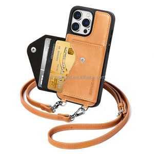 Customizable logo wallet purse phone case leather crossbody phone case with card holder for iphone 15 16 pro max