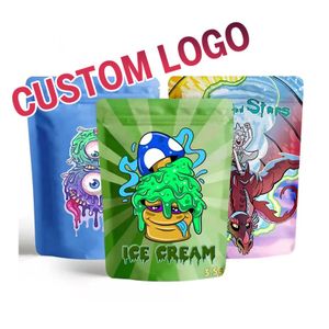 Custom Logo 1oz 28g/7g/4x5 Inch Mylar Plastic Zipper Bag 3.5g Edible Candy Recyclable Smell Proof Bag for Food Industrial Use