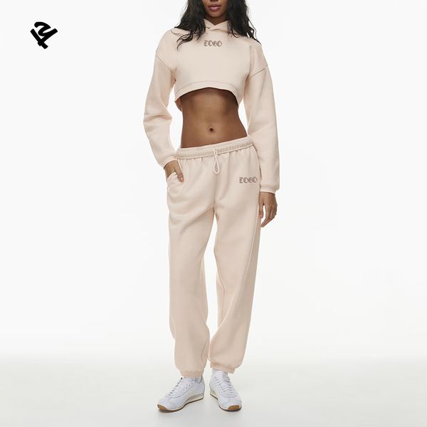 F240460 Fall 2024 Women Clothes Cozy Fleece Perfect Shrug Crop Top Hoodie And Jogger Set Streetwear Two Piece Set Women Clothing