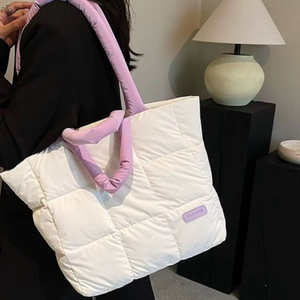 Custom Puffer Tote Bag Women's Glossy Quilted Zipper Closure Puffy Tote Bag Down Padded Shoulder Shopping Bag