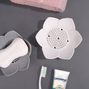 Flower Shape Easy Dry Silicone Soap Tray for Kitchen Sink Bathroom Bar Soap Holder for Shower Soap Dishes with Draining