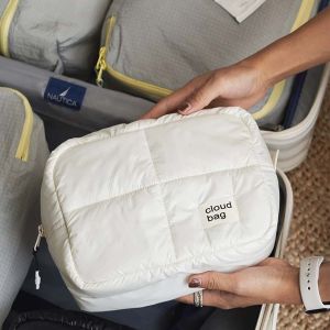 Wholesale Soft Nylon Quilted Puffy Women's Makeup Bag Custom Cosmetics Pouch Travel Toiletry Bag