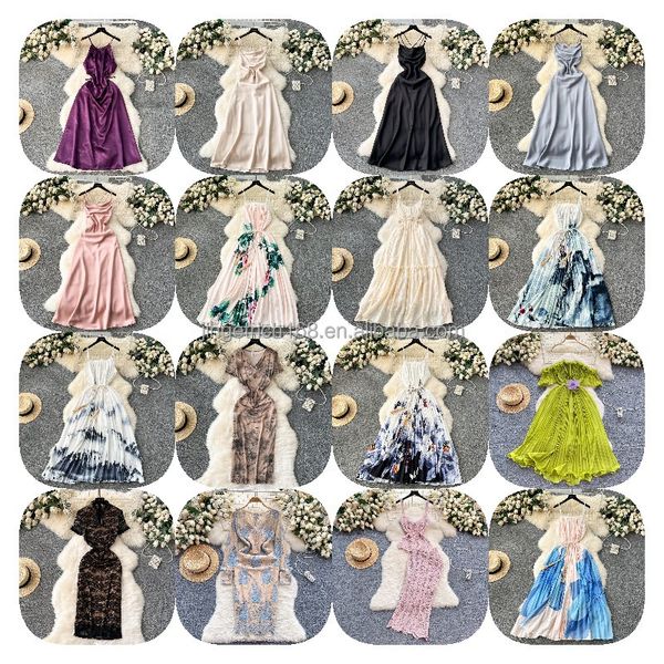 Wholesale fashion 2024 French round neck fishtail slip chiffon floral style women's wear
