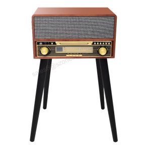 5-in-1 Turntable Music and Entertainment Center with Bt Wireless Fm Radio Usb Recorder Wooden Stand 3-speed Turntable